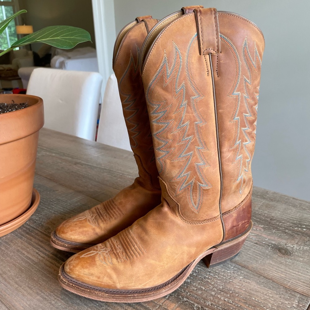 Justin Western Boots Keaton Cognac Bent Rail Weathered Finish, Men's Size 9 D
